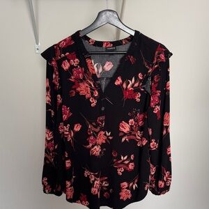 Torrid Black and Pink Floral Blouse Size 1